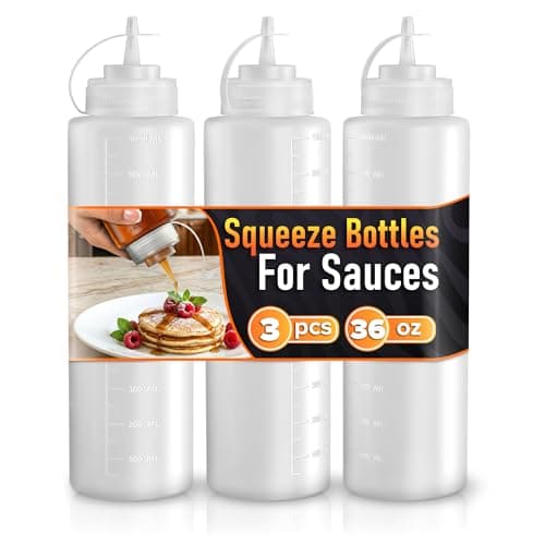 3-Pack Plastic Condiment Squeeze Bottles 36oz – Refillable Squirt Bottles with Narrow Tip, Leak-Resistant | Great for Oil, Sauces, Ketchup, Mayonnaise, Syrup, Dressing, BBQ Stations & Catering Use - Image 1