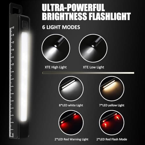 COB Work Pen Light LED Folding Work Flashlight with Magnet Portable Torch Rechargeable , Multi-Function Ruler Flashlight Rotate 180° Adjustment Work Light for Hiking Camping Emergency Outdoor (DT07) - Thumbnail 2