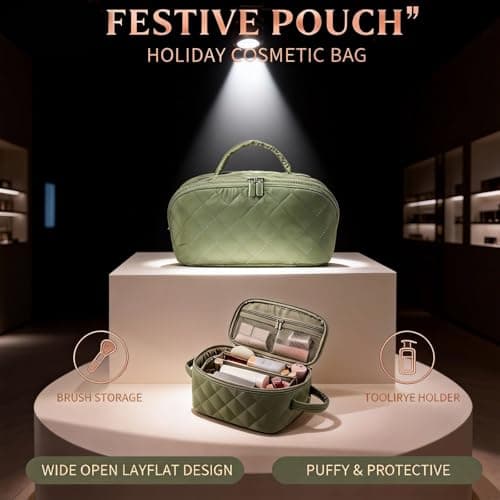 Petitionm Makeup Travel Bag, Makeup Bag for Woman, Wide-Open Lay-Flat Cosmetic Bags, Large Capacity Water-Resistant Toiletry Organizer with Compartments, 180° Open Travel Makeup Case (Black) - Thumbnail 5