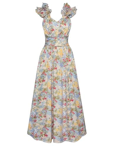 GRACE KARIN 2026 Women's Summer Floral Print Dress Sleeveless Casual Flowy Sundress A Line Ruffle Wedding Guest Outfit Blue Yellow Floral XL - Image 1