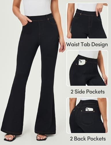 IUGA Bell Bottom Jeans for Women High Waisted Stretchy Pull On Flare Jeans Wide Leg Leggings Tummy Control Flare Pants Black - Thumbnail 4