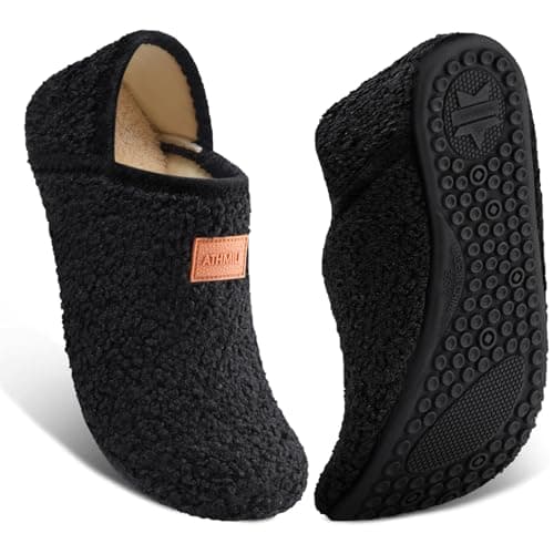 ATHMILE House Slippers for Women Men Indoor Barefoot Slippers Socks Furry Slip on House Shoes Cozy Comfy for Home Bedroom Travel Yoga Women 9-10 Black - Image 1