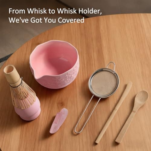 VENSEEN Matcha Whisk Set, 8 Pcs Matcha Kit with Ceramic Japanese Matcha Bowl & Accessories Kit for Traditional Tea Ceremony, Home Use & Gifts for Matcha Lovers (Pink) - Thumbnail 4