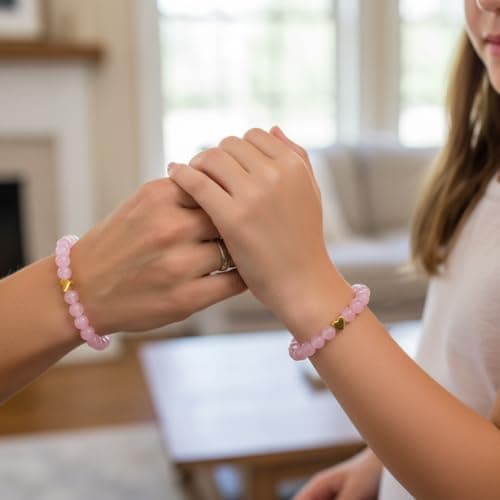 PEALICIOUS Mother Daughter Bracelets, 2Pcs Mother Day Gift with Pink Mommy and Me Bracelets as Mommy Gifts for Mom from Daughter, Mom and Me Matching Heart Jewelry for Birthday Accessories - Thumbnail 2