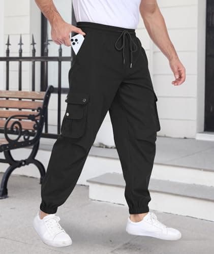 DISLANBO Men's Casual Pants Drawstring Hiking Pants Workout Tactical Joggers Sweatpants for Men Black - Thumbnail 2