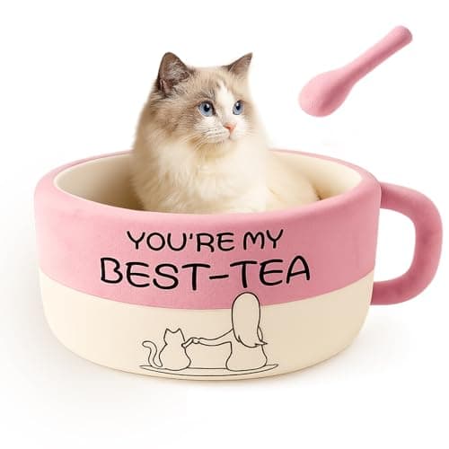 MOYMO Cute Cat Beds Kitten Beds, Soft Small Dog Beds, Washable Pet Beds for Puppy and Kitty, Funny Coffee Cup Shape, 20 Inch - Image 1