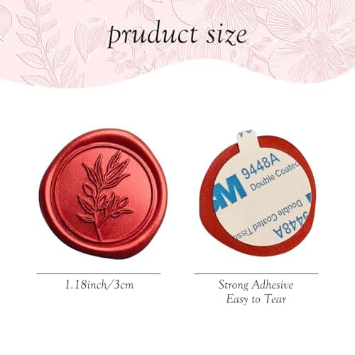 Pilloze 50 Pcs Red Wax Seal Stickers Self- Adhesive Wedding Invitation Seal Stickers, Perfect for Invitation Cards, Envelopes Christmas Cards, Gift Wrapping, Party Menu Decor - Thumbnail 2