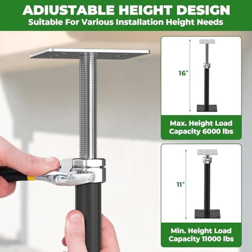 Aukivon 4PCS House Joist Jacks for Leveling, 11" - 16" Height Adjust Range, Adjustable House Floor Jacks for Lifting, Telescoping Screw Jacks for Temporary Support - 11000 lbs Max Load Capacity - Thumbnail 5