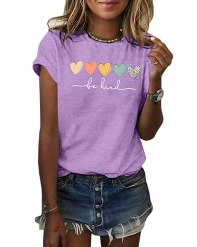 GEMLON Womens T Shirts Be Kind Shirt Cute Graphic Shirt Short Sleeve Tees Funny Inspirational Teacher T-Shirt Tops(Purple 2XL) - Image 1