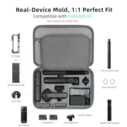 Flymile Carrying Case for Insta360 X5/X4 Air Camera, PU Portable Shoulder Large Hard Shell Bag – Protective Travel Storage Case for Bullet Time Handle/Selfie Stick and Other Accessories, Gray - Thumbnail 2