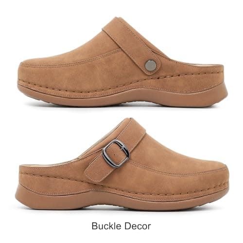 Goldnut Women's Dark Brown Closed Toe Clogs Mules Comfortable Clogs with Arch Support Buckle Lined Slip On Mules Sandals for Woman Size 7.5 - Thumbnail 5
