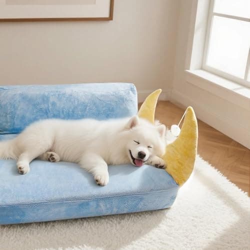 MOYMO Cat Couch with Soft Pillow, Supportive Dog Couch, Cat Sofa with Removable Cover，Cute Moon Shaped, 24 Inch - Thumbnail 6