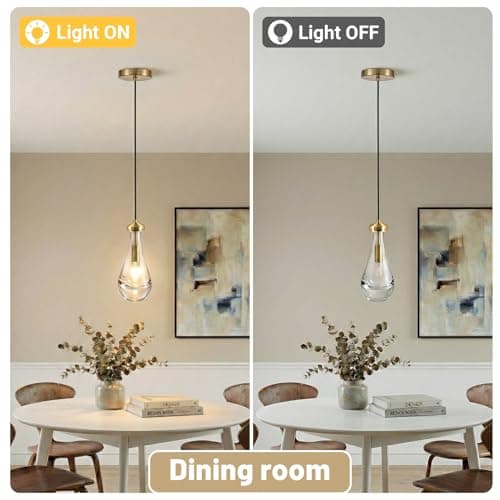 Fulfilment 13-72 Inch Adjustable Raindrop Pendant Light,Suitable for Kitchen Island, Living Room, Bedroom, Hallway... Modern, Crystal Glass, Brass, Light Size 4.72" x 11.61" - Thumbnail 3