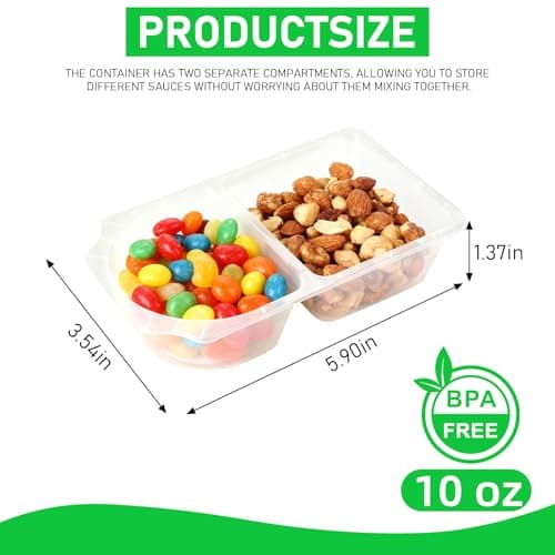 Lanasz 20 Sets 10oz Reusable Snack Containers with Lids – Double Compartment Snack Pack Containers,Plastic Container for Sauce Snack – Snacks Box Meal Prep Travel - Thumbnail 2