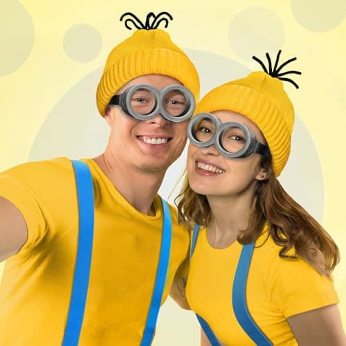 Aursy 4 PCS Easter Halloween Costumes for Men Women Adults, Yellow Beanie, Steampunk Goggles, Black Gloves, Suspenders, Party Set Decorations, Easter Costumes Party Cosplay - Thumbnail 6