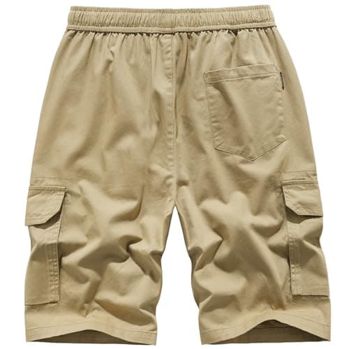 Msmsse Men's Hiking Cotton Cargo Shorts Summer Workout Casual Shorts with Multi Pockets Khaki US 38 - Thumbnail 4