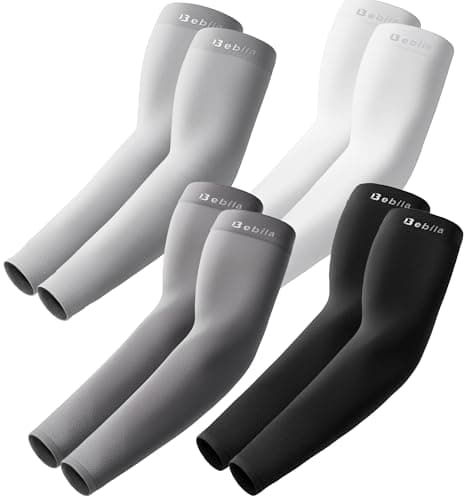 Bebila Arm Sleeves for Men Women, UV Sun Protection Sports Cooling Compression Sleeves for Basketball Golf Outdoor (Black+dark Gray+light Gray+white, Medium) - Image 1