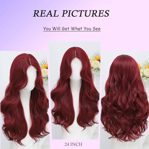 Barbique Burgundy Synthetic Wig for Women, Long Body Wave Wig Middle Part, Glueless Wig for Daily Wear, Heat Resistant Hair - Thumbnail 4