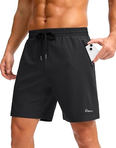 Pudolla Mens Workout Running Shorts Lightweight Gym Athletic Shorts for Men with Zipper Pockets(Black L) - Image 1
