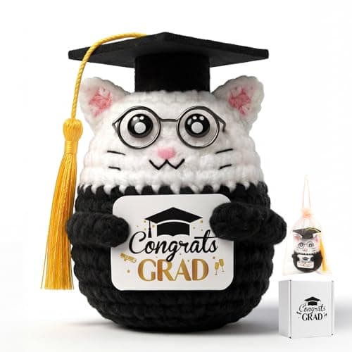 NIUBEHOHO Crochet Graduation Gifts Graduation Cat - Handmade Mini Kitties Crochet Animal with Congrats Grad Card Graduation Box Mesh Bag for 2026 Graduate Perfect Grad Gifts for Graduate Women Men - Image 1