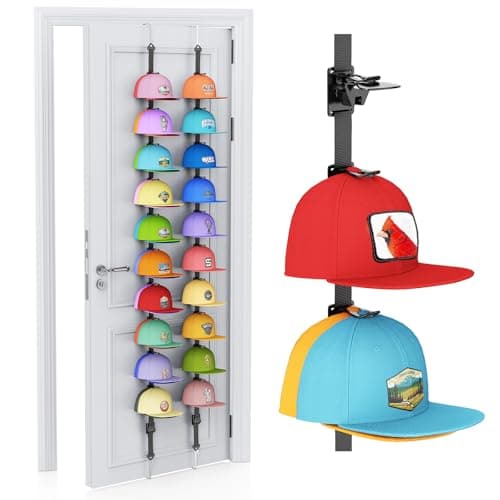 AXU Hat Rack for Door, Hat Organizer for Baseball Caps, Over the Door Hat Storage Organizer - Holds 20-40 Caps | Black, 2 Straps - Image 1