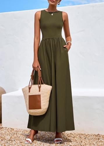 KIRUNDO Summe Sleeveless Maxi Dresses for Women 2026 Spring Wedding Guest A Line Tank Elegant Flowy Beach Long Sundress(Army Green, XX-Large) - Thumbnail 4