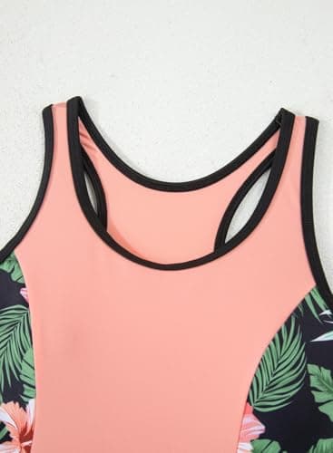 blibean Girls Rash Guard Swimsuit One Piece Flower Bathing Suits Tween Girl Floral Colorblock Swimwear Sets Kids Swim Cover Up Top Traje Baño Niñas Size 8-9 Year Old Pink - Thumbnail 5