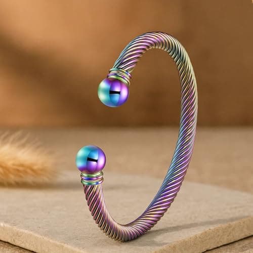 Stainless Steel Twisted Cable Wire Bracelets for Women Men (C-Rainbow) - Thumbnail 4