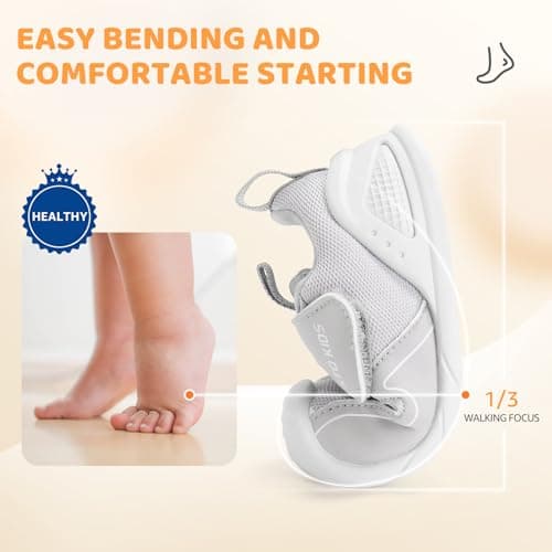 STQ KIDS Toddler Barefoot First Walking Shoes Lightweight Non Slip Sneakers with Wide Toe Box Baby Shoes for 18-24 Months Light Grey Toddler 6 - Thumbnail 6