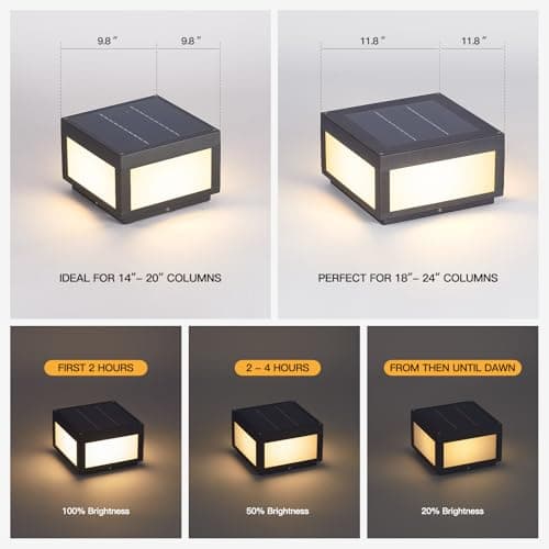 MVBT Solar Post Lights, 10" Solar Column Lights Outdoor Waterproof, Square Modern Pillar Lights, LED Dusk to Dawn Lantern Column Lamp, Stainless Steel Gate Post Light for Outside Patio Yard Fence Deck - Thumbnail 4