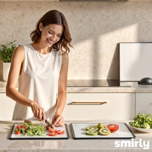 SMIRLY Plastic Cutting Board Set with Holder 4 Pieces, Non-Slip Dishwasher Safe Chopping Boards for Kitchen, Black & White - Thumbnail 5