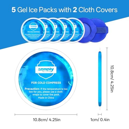 samply Small Gel Ice Packs for Boo Boos, Cold Packs for Injuries Reusable Pain Relief, Headaches and Toothaches,Eyes, Face, 5 Pack Mini Round Ice Packs with 2 Covers for Cold Compress - Thumbnail 5