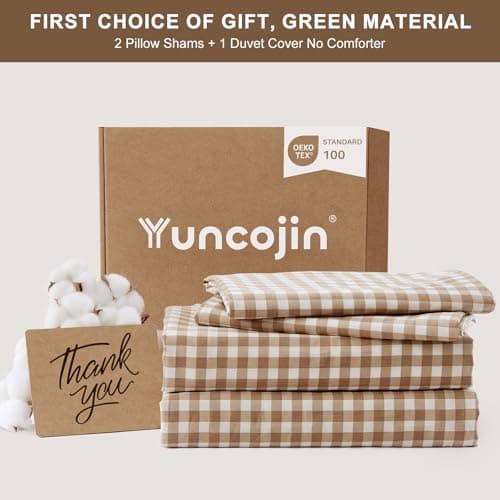 Yuncojin Gingham Duvet Cover Set Queen Size 3 Pieces Plaid Grid Duvet Cover,100% Cotton Plaid Comforter Cover,Farmhouse Checkered Gingham Bedding - Thumbnail 6