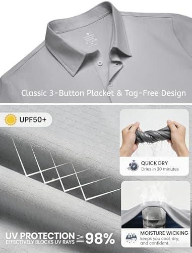 PINSPARK Mens Polo Shirt Moisture Wicking Golf Shirts for Men Performance Casual Collared Shirt Quick Dry Regular Fit Polos Grey - Thumbnail 4