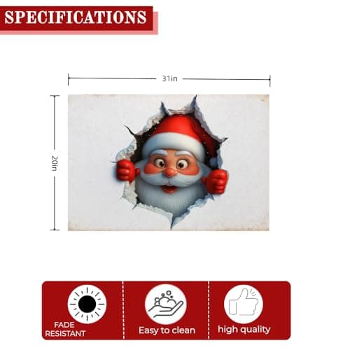 Carastora Funky Christmas Santa Holiday Doormat, Anti-Fatigue mat, Durable, Non-Slip Design, Suitable for Indoor and Outdoor use, Home Decor, Housewarming Gift, Size: 20 x 31 inches - Thumbnail 5