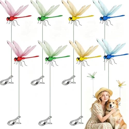 Dragon Fly Clips for Bugs Repellent, 3D Dragonfly Garden Stakes Decor - Dragonfly Clips to Keep Bugs Away, for Outdoor Garden Decoration & Hat Clip Accessories (8 Pack)