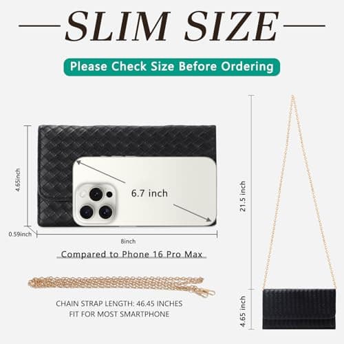 U+U Crossbody Bags for Women, Small Leather Bag with Removable Chain, Card Slots & Phone Pocket - Lightweight Purse Wallet (Black) - Thumbnail 4