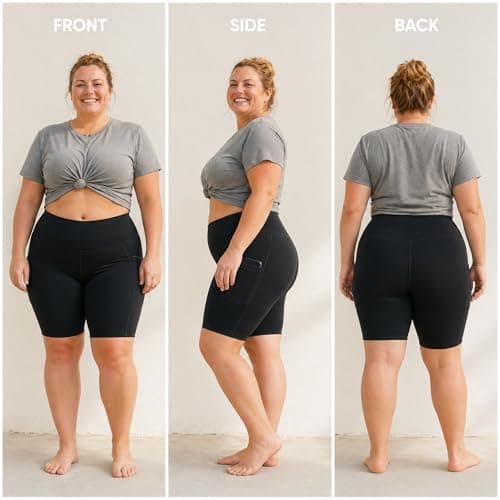 Syrinx Plus Size Shorts for Women – Biker Shorts Women Workout Shorts Women Long Shorts for Women Yoga Shorts with Pockets Compression Shorts - Thumbnail 2