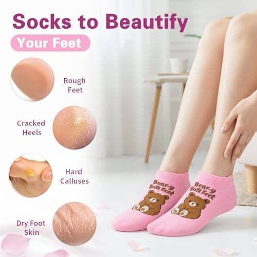 COZYMATE Moisturizing Socks for Women Funny Bear Gel Socks Infused with Vitamin E & JoJoba Oil for Dry Cracked Feet Overnight Spa Self Care Gifts (Pink, One Size) - Thumbnail 5