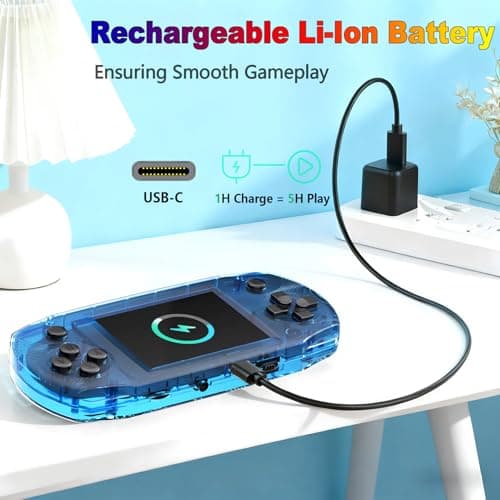 3.2" IPS Large Screen Handheld Game Console for Kids Preloaded 100 Retro Video Games, Portable Gaming System Rechargeable Battery, Mini Travel Electronic Toy Gifts for Boys Girls (Blue) - Thumbnail 5