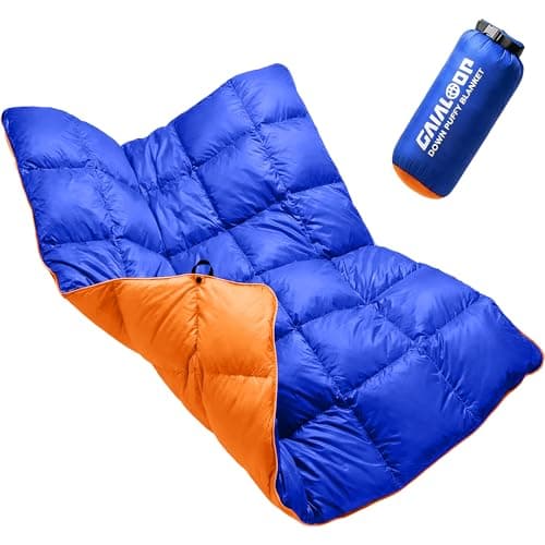 Gaialoop Down Puffy Blanket for Car Camping Outdoor Travel Backpacking, Duck Down Lightweight Portable Soft Warm Cozy Camping Blanket Quilt, 53"x78", Lake Blue - Image 1