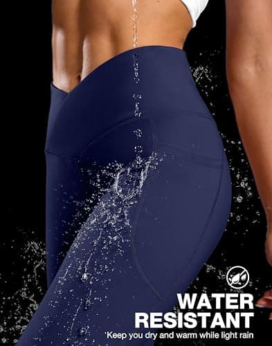 SANTINY Women's Fleece Lined Pants Crossover Yoga Pants High Waisted Bootcut Lounge Water Resistant Thermal Warm Flare Leggings for Women with Pockets 28 Inch(Navy_XXL) - Thumbnail 5