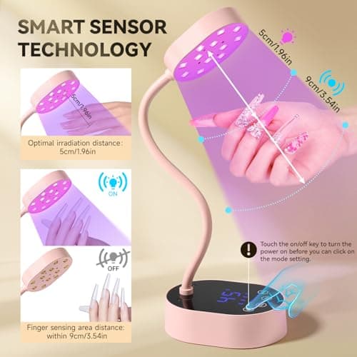 AORAEM UV Nail Lamp, Gooseneck Mini U V Light for Gel Nails, 36W Rechargeable LED Flash Cure Lamps with 4 Timers & Auto Sensor, Quick Dry Professional Nail Dryer for Salon Home DIY Use, Pink - Thumbnail 2