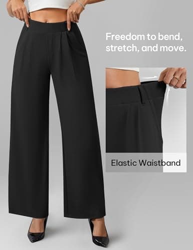 AVAMO Womens Dress Pants Wide Leg Pull On Stretchy Work Pants for Women with Pockets High Elastic Waist Office Business Black - Thumbnail 4