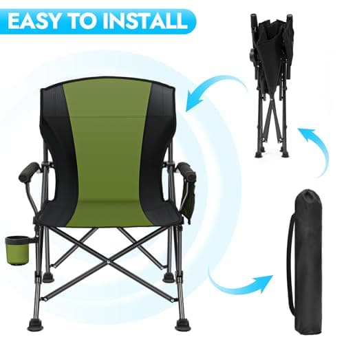 2 Pack Oversized Folding Camping Chair for Adults, Supports 450 LBS Camping Chairs, Heavy Duty Camping Chair with Side Pockets, Foldable Outdoor Chair for Camping, Beach, Fishing, Hiking, Green-Black - Thumbnail 3