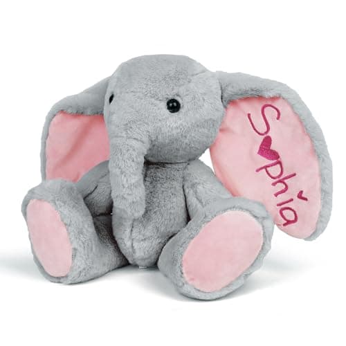 Personalized Elephant Stuffed Animal, Custom Elephant Plush with Embroidered Name, Toys for 1 2 3 Year Old Baby Girls Boys, Customized Christmas Birthday Gifts for Infant Toddler Newborn (Elephant)