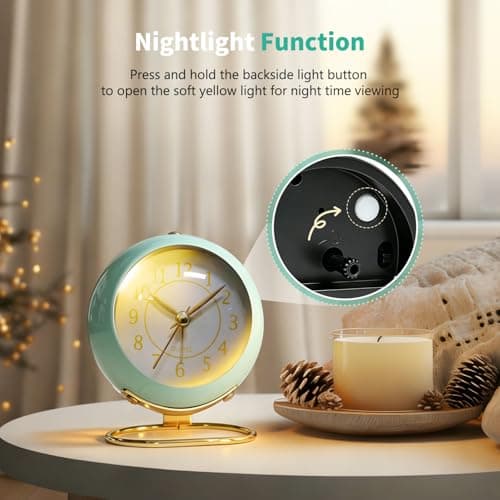 Azxb Analog Alarm Clock, Retro Small Desk Clock with Night Light, Backlight Cute Simple Design, Silent Non-Ticking, Battery Powered, Clock for Bedroom,Travel,Kitchen,Bedside Desktop Decor - Thumbnail 5