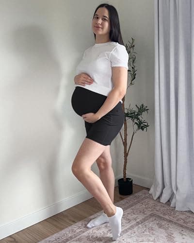 G4Free Maternity Shorts for Women Over The Belly Pregnancy Summer Clothes Workout Yoga Athletic Lounge Shorts with Pockets(Black,L) - Thumbnail 3