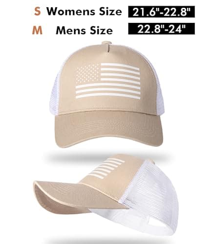 spxkd American Flag Trucker Hat,USA Hat for Men Women Snapback Baseball Cap Adjustable Breathable Mesh Side Durable Hats Outdoor(US, Alpha, Medium, 2 Pcs Khaki and Light Grew) - Thumbnail 2