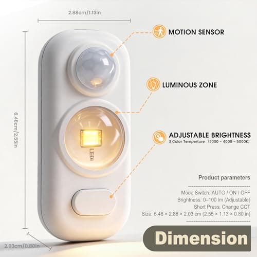 JandCase Under Cabinet Lighting, [6 Pack] Rechargeable Battery Operated Motion Sensor Light Indoor, 3000K/4000K/5000K Wireless Magnetic Dimmable Closet Lights for for Kitchen, Stairs - Thumbnail 5